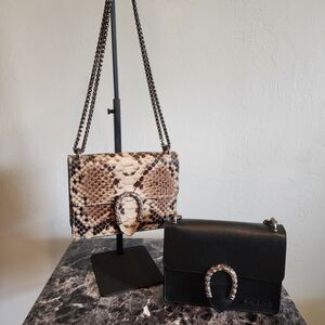 Set of Two Shoulder Bags in Black and Beige Python-Print